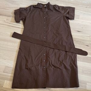 Tuckernuck-Brown 100% Cotton Maxi Belted Shirt Dress-L